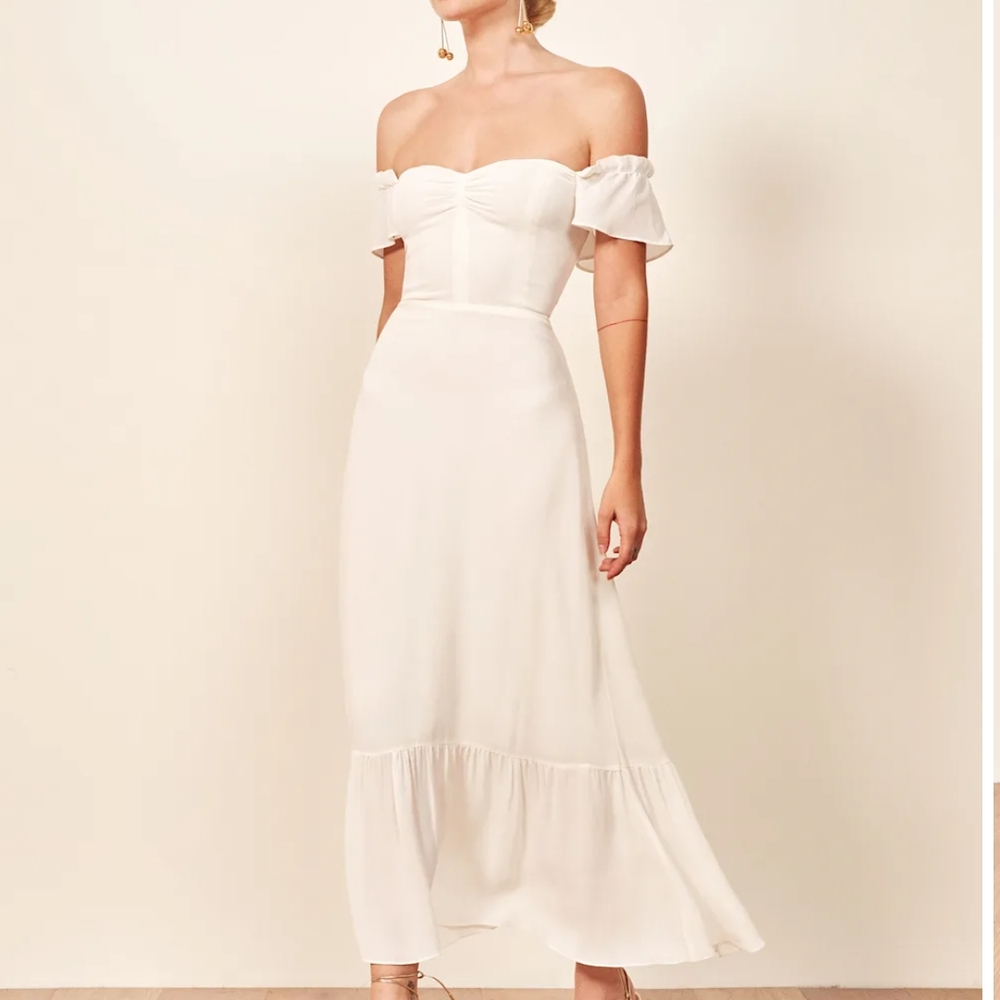 Reformation Strapless Off-Shoulder White Maxi Dress